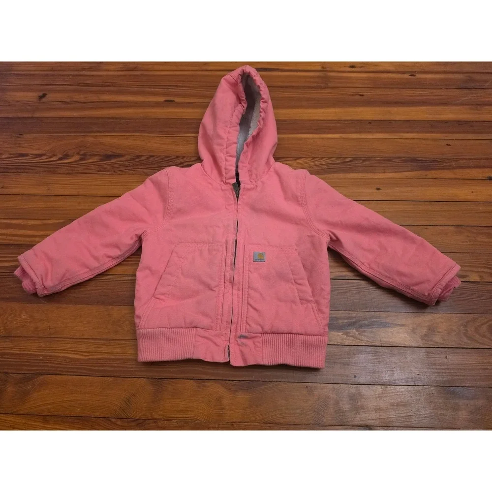 Carhartt Kids Pink Sherpa Lined Canvas Hooded Active Jacket 4T Workwear